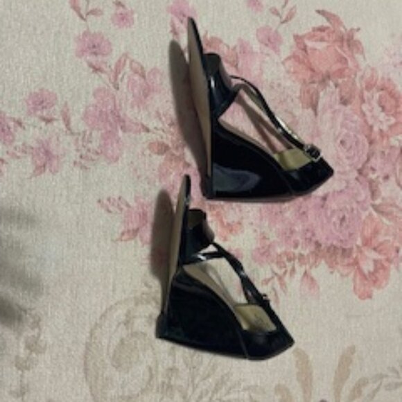 Black Patent Wedge  Dress Sandals - Picture 4 of 10